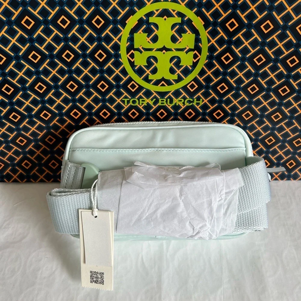 Tory Burch Virginia Nylon Belt Bag Crossbody Bag Ice Blue Silver Baby Blue Light